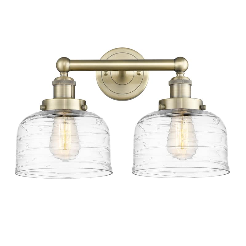 Innovations Lighting 616-2W-10-16-L Bell Vanity Bell 2 Light 16" Wide - Antique Brass / Clear Deco Swirl