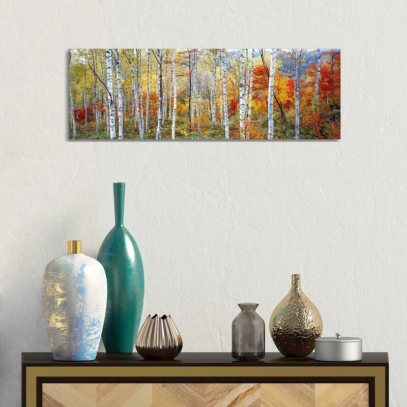 "Fall Trees, Shinhodaka, Gifu, Japan" Panoramic Images Canvas Print - 12x36x1.5