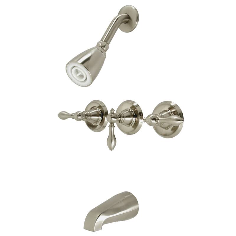 Kingston Brass American Classic Three-Handle Tub and Shower Faucet - Brushed Nickel