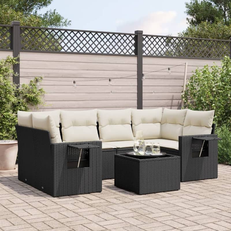vidaXL Garden Sofa Set Black PE rattan Large Adjustable Feet - 21.7 x 21.7 x 14.6