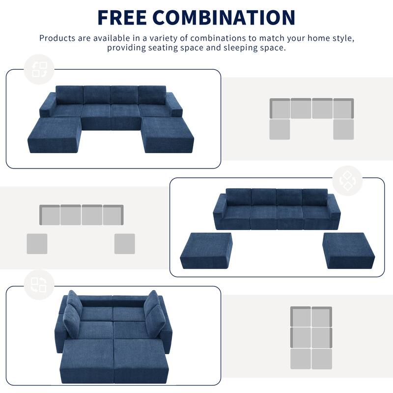 Modular U Shaped Sectional Sofa, Cloud Chenille Sectional Couch