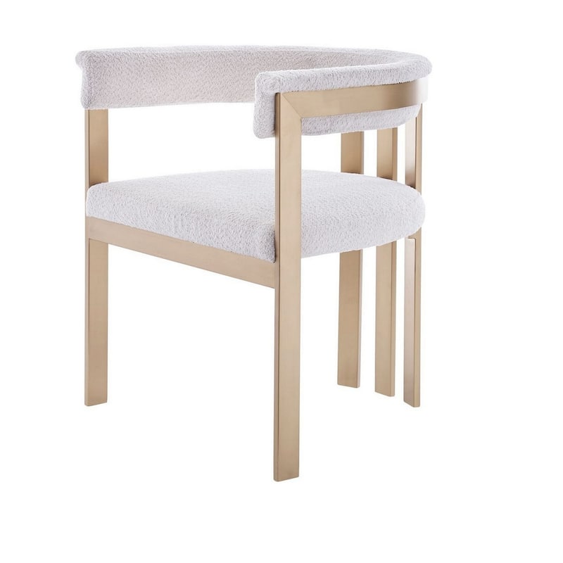 25 Inch Dining Chair, Contemporary Art Style, Sherpa Velvet, Beige, Gold
