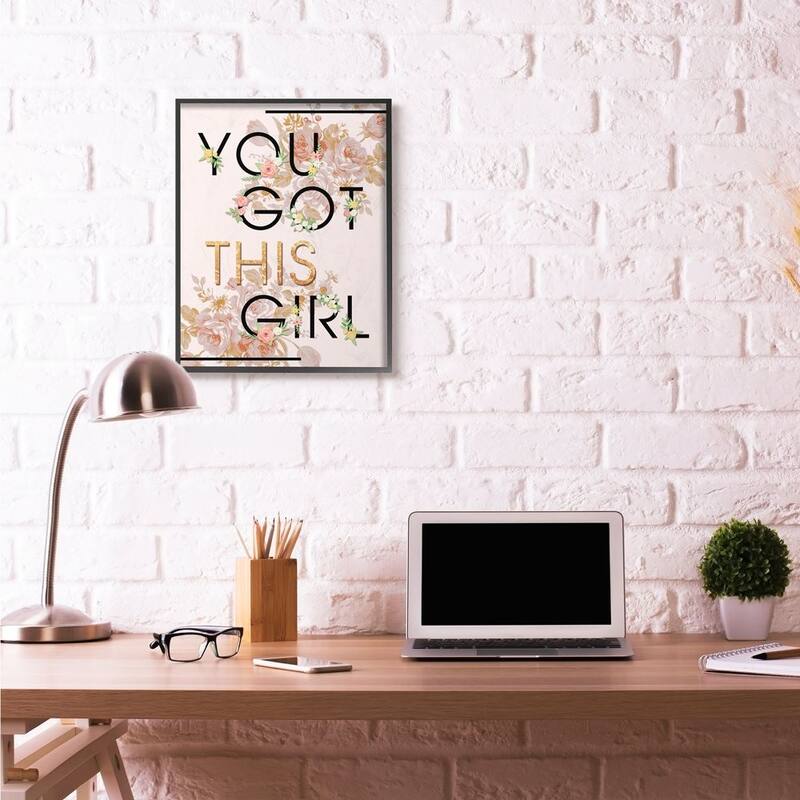 Stupell You Got This Girl Pink Gold Floral Glam Fashion Design Framed Wall Art