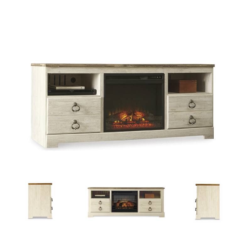 Signature Design by Ashley Willowton Whitewash 64" TV Stand for TVs up to 73" with Electric Fireplace