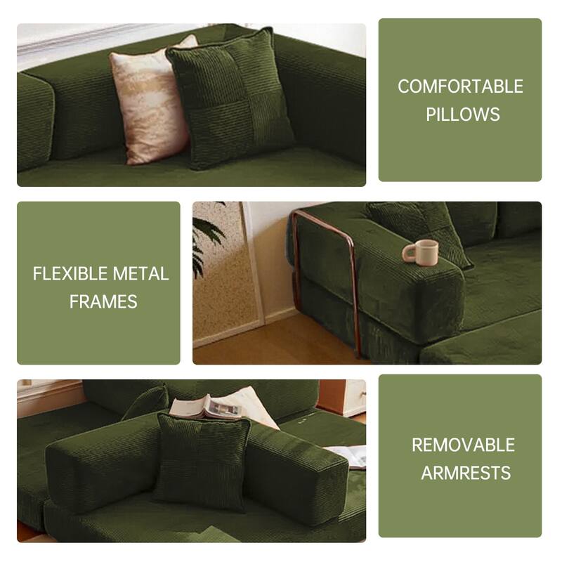 2-in-1 Convertible Modular Sofa Bed, Memory Foam Mattress, No Assembly, Space-Saving for Living Room, Bedroom