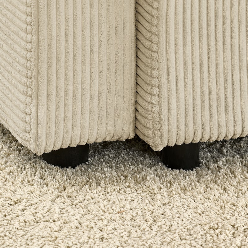 Corduroy Storage Loveseat Sofa Chair with Cup Holders and Phone Stand