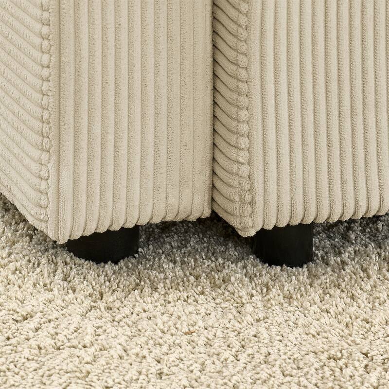 Deep Seat Loveseat Sectional Sofa Corduroy Upholstered Lounge Couch with Ottoman, Storage Armrests, Cup Holders and Phone Stand