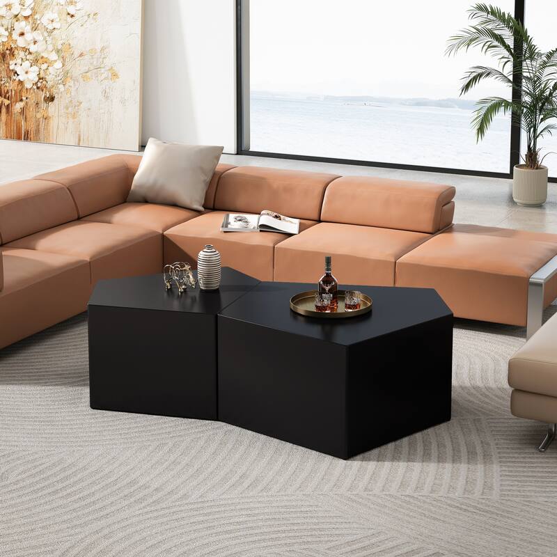 GDFStudio Kaiven Geometric Nesting Wood Coffee Table Set with Storage