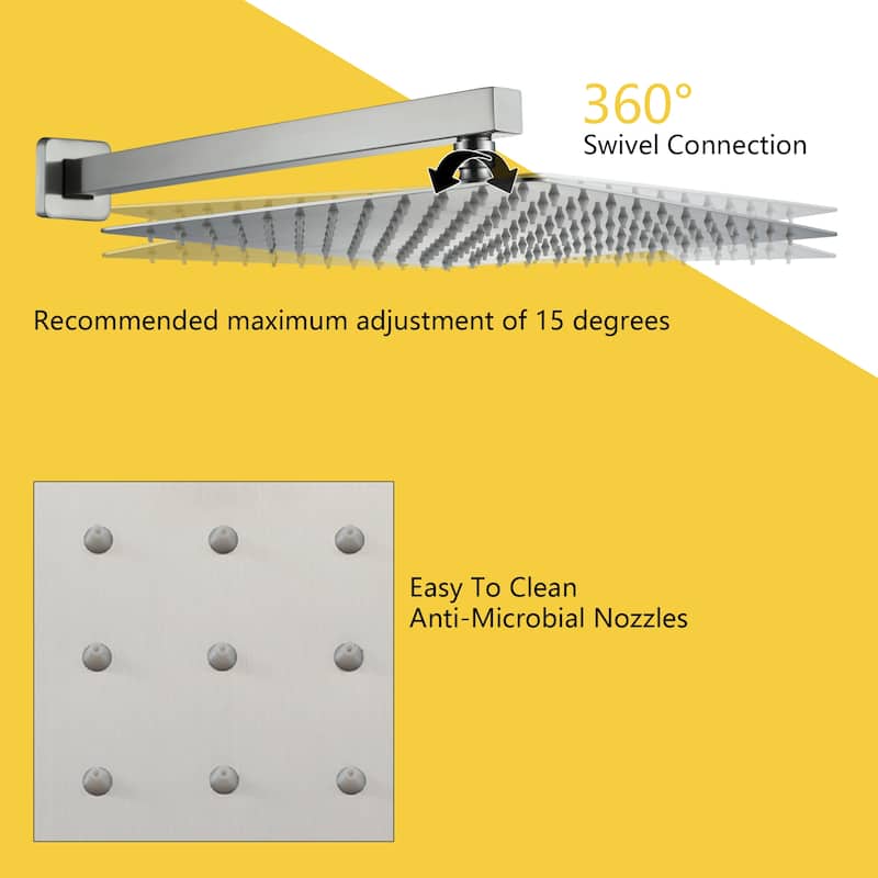 3-Function 12-In Wall Mounted Shower System with Tub Faucet