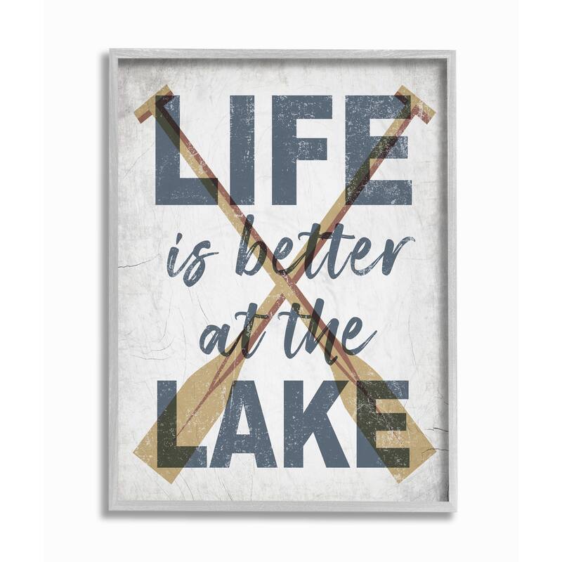 Stupell Life is Better at the Lake Quote Rustic Distressed Text Framed Wall Art - White