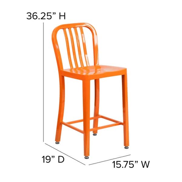 dimension image slide 6 of 9, 2 Pack 24'' High Metal Indoor-Outdoor Counter Height Stool w/ Vertical Slat Back
