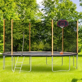 4FT Powder-coated Advanced Trampoline with Basketball Hoop Inflator and ...