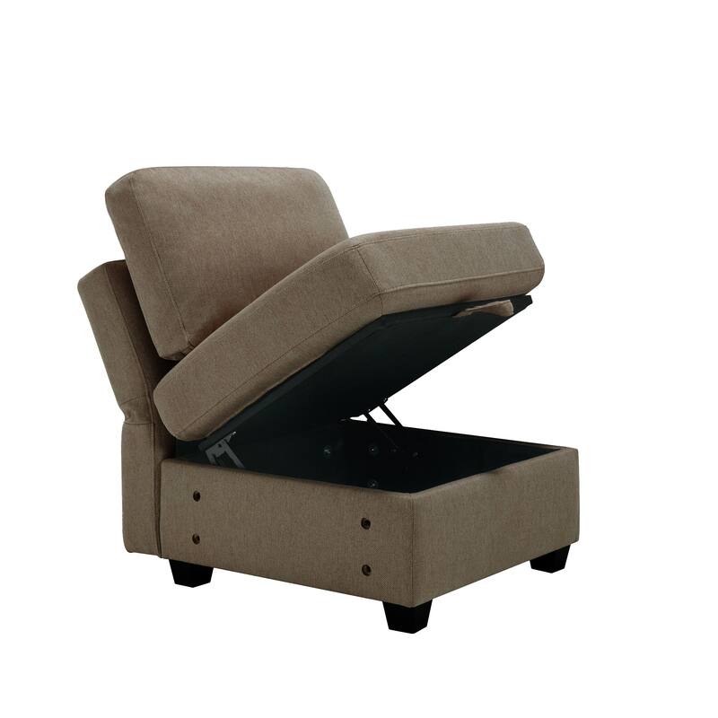 Modern Modular 6 Seat Upholstered Sectional Sofa with Storage, Adjustable Arm, Brown
