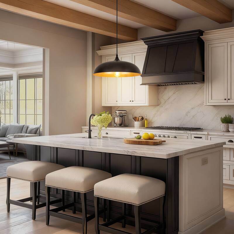 Farmhouse Pendant Light Fixture, 1-Light Industrial Hanging Light with Metal Dome Shade