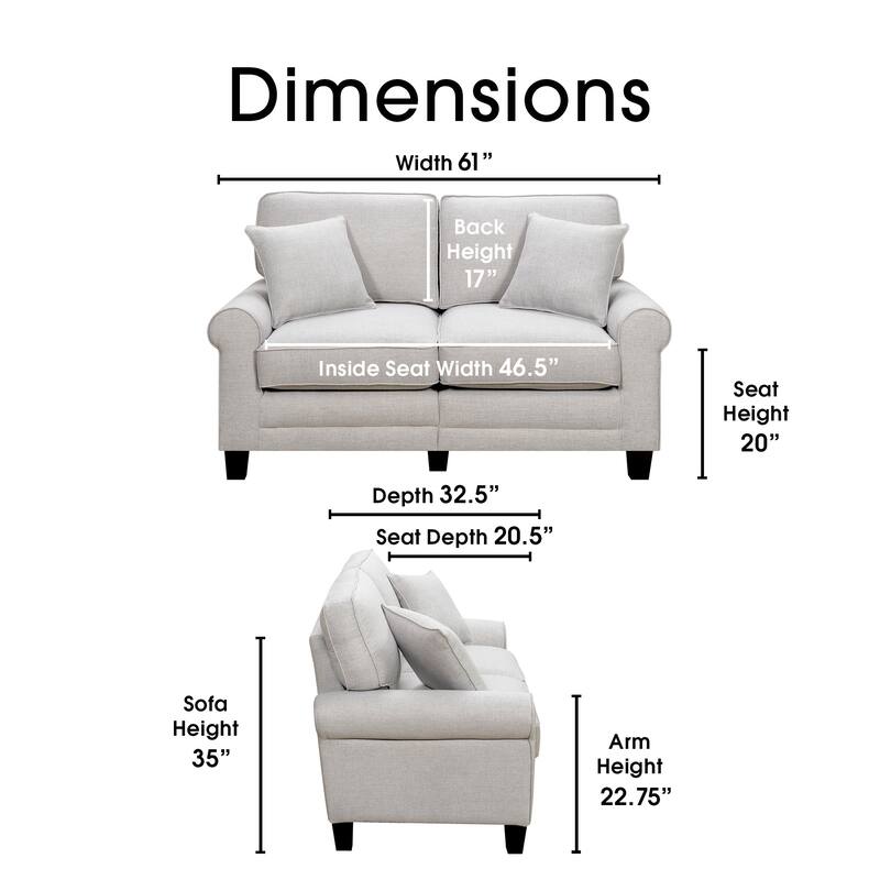 Serta Copenhagen 61" Loveseat for Two People, Pillowed Back Cushions and Rounded Arms, Durable Modern Upholstered Fabric