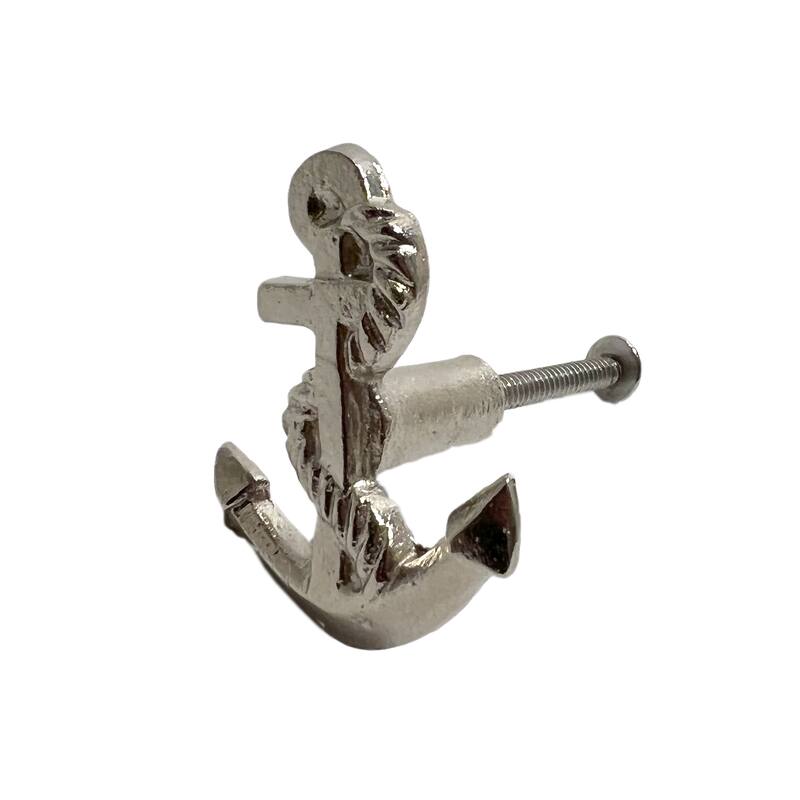 HomeRoots Set of Six Silver Nautical Anchor Knob Metal Drawer Pull Knobs - 1.50 in. x 1.00 in. x 1.50 in.