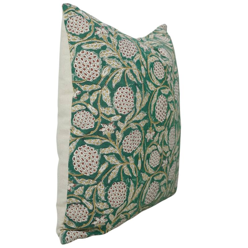Fabdivine Hand Block Print Pillowcase in Cotton for Hotel Floral Cushion Cover Farmhouse Throw Décor, Coastal Tulip