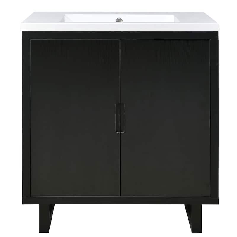 Black 30" Solid Wood Bathroom Vanity Cabinet with Sink
