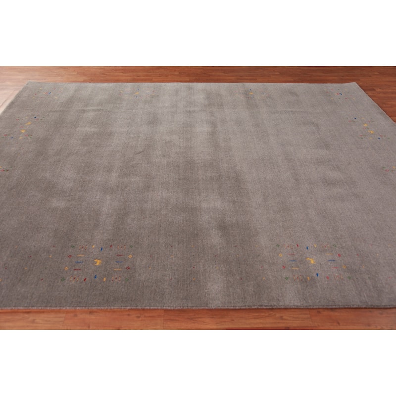 Grey Gabbeh Area Rug Hand-Knotted Wool Carpet - 7'9" x 9'11"