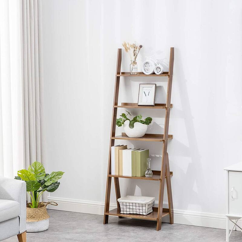 5-Shelf Wood Ladder Bookcase
