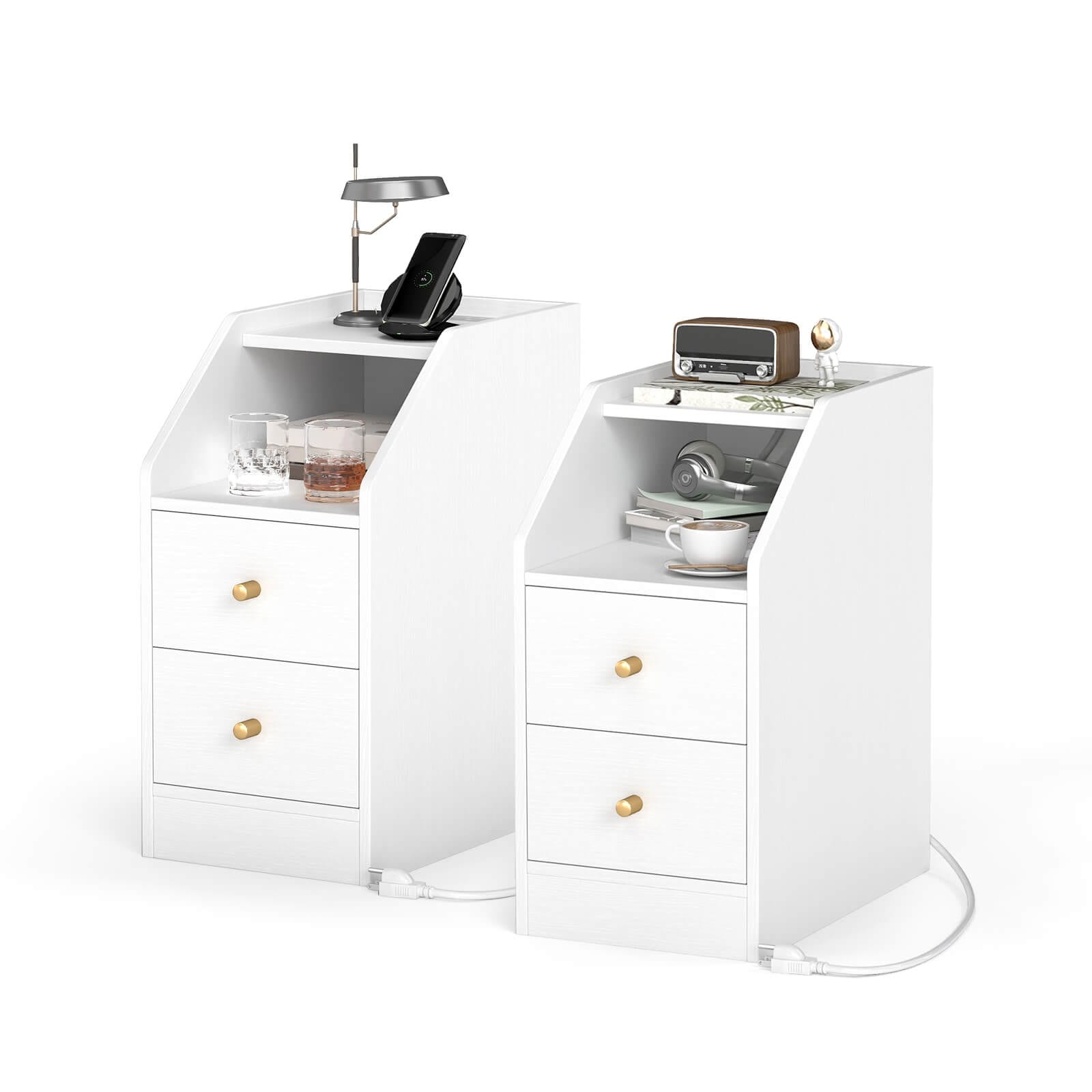 Costway Set of 1/2 Side Table with Charging Station, Storage Drawers, - See Details