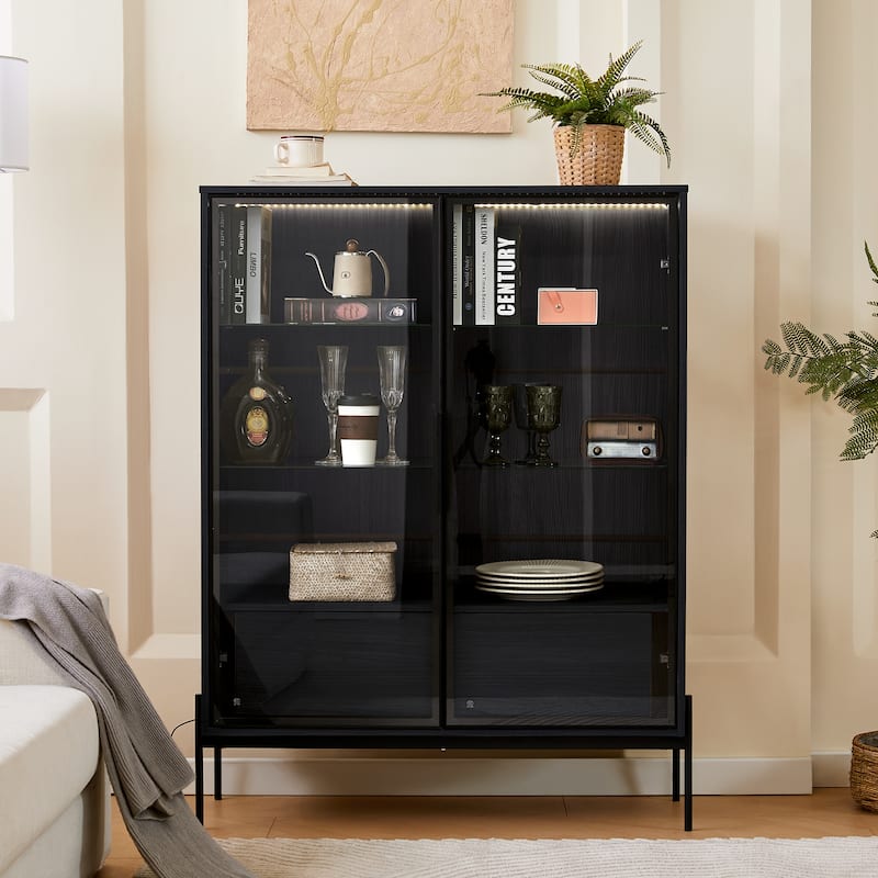 51.2'' Tall Lighted Display Cabinet with Tempered Glass Door