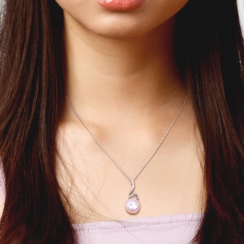 Miadora 11-12mm Cultured Freshwater Pearl and Diamond Accent Swirl Drop Sterling Silver