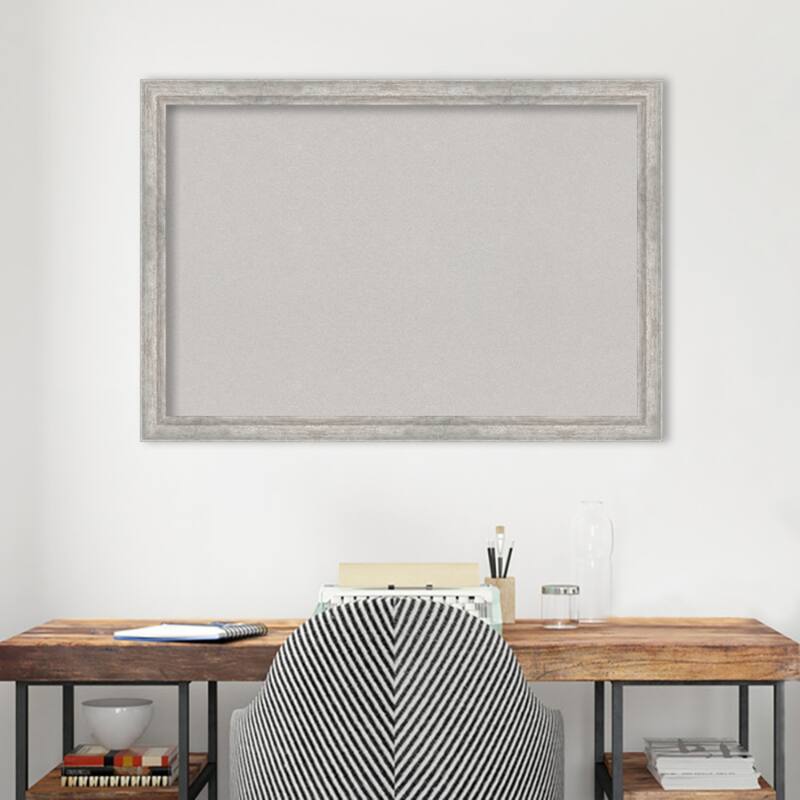 Angled Silver Wood Framed Grey Corkboard Bulletin Board, Organization Board, Pin Board