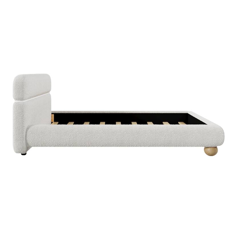 Contemporary Low Profile Upholstered Bed with Teddy Fleece Fabric