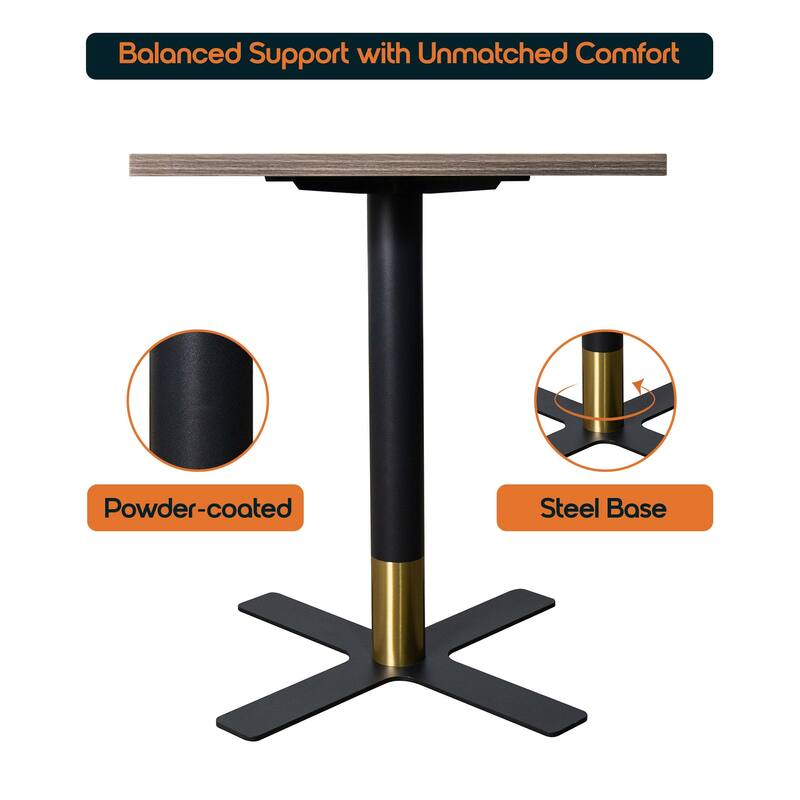Vail Square Dining Table with 24 in. MDF Tabletop in Black Stainless Steel Cross Legs with Gold Accent Base Kitchen Table