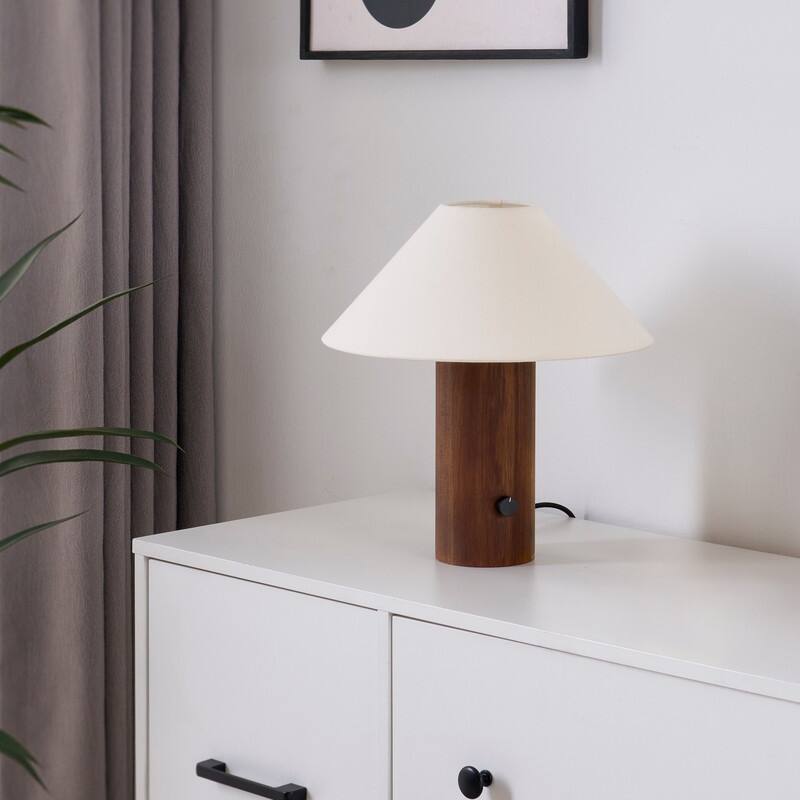 Brightech Oakley LED Walnut Brown Wood Midcentury Dimmable Bedside Nightstand Desk Lamp