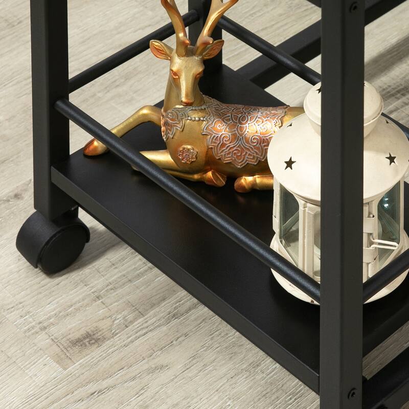 HOMCOM C Shaped End Table with Storage Shelves, Mobile Side Table with Wheels