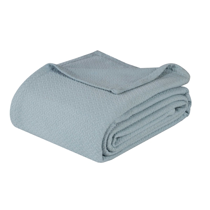 Superior Nobel Cotton Textured Chevron Lightweight Woven Blanket - Twin - Light Blue