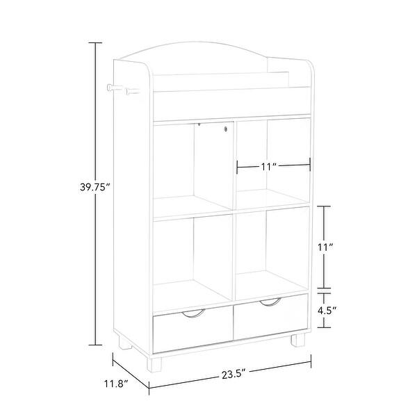 dimension image slide 3 of 5, RiverRidge Kids Book Nook Cubby Toy Storage Cabinet with Bookshelf, Drawers, and Hooks