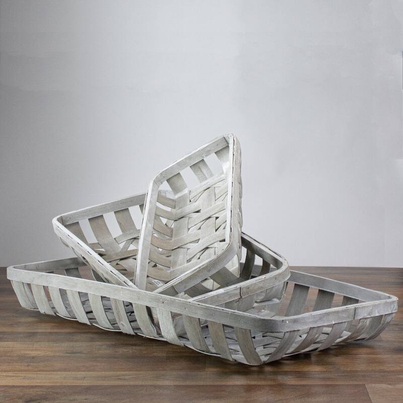 Set of 3 White Washed Rectangular Woven Baskets 32.75"