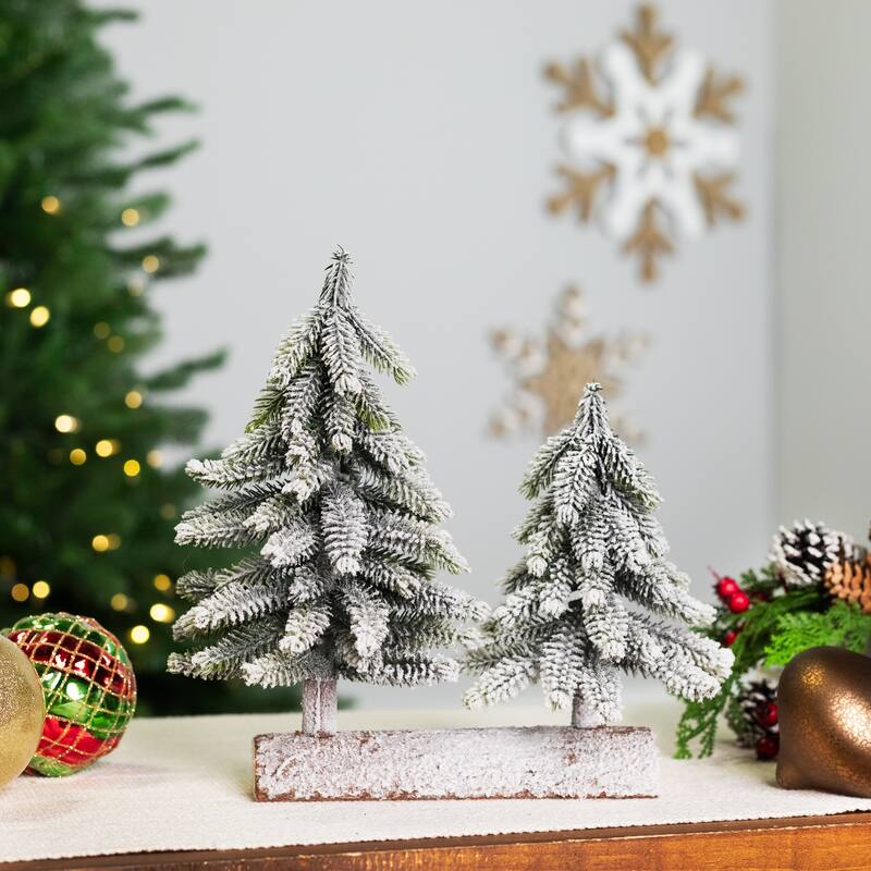Frosted Pine Tree Duo Christmas Decoration - 12" - Unlit