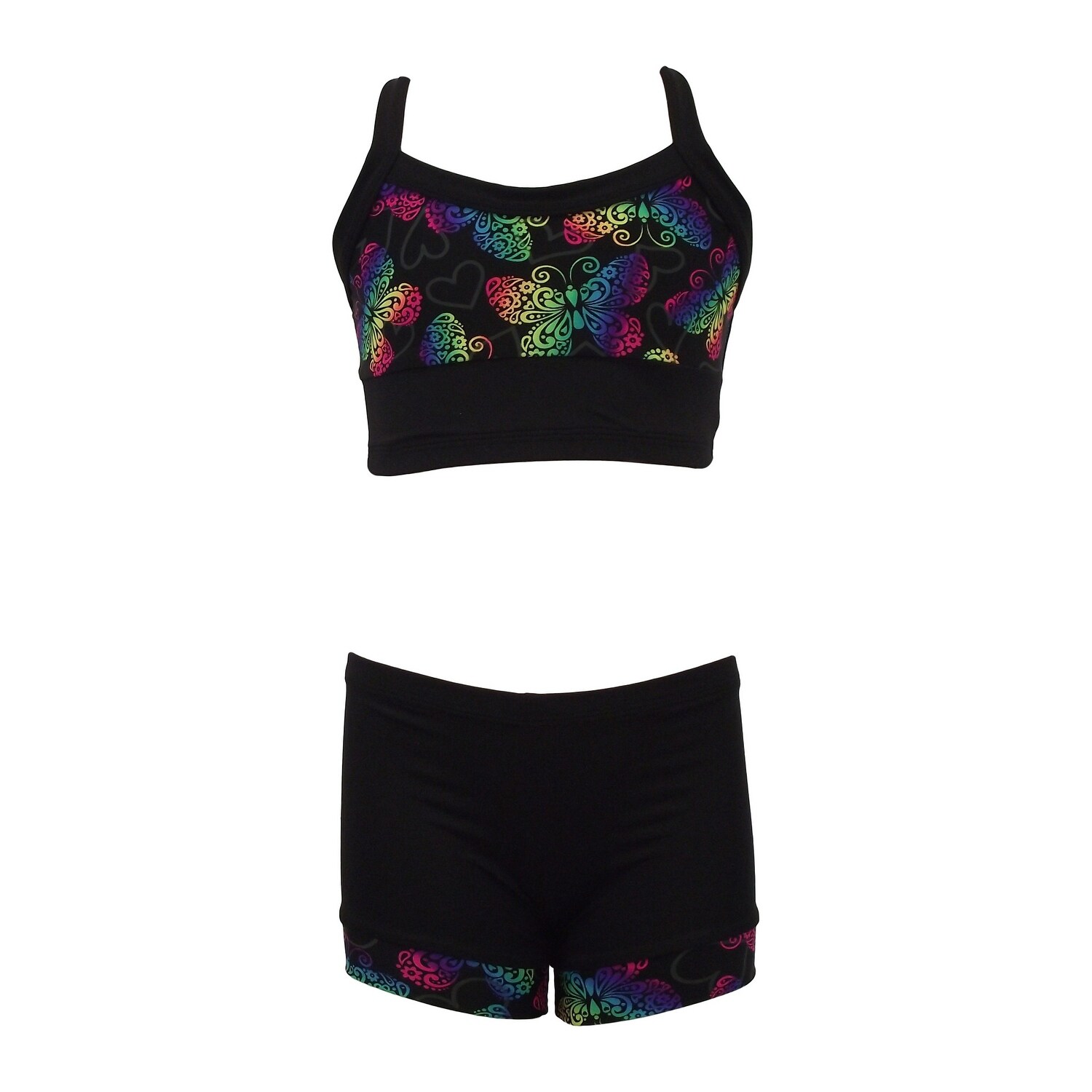 Shop Lexi Luu Girls Black Multi Butterfly Print 2 Pc Crop Top