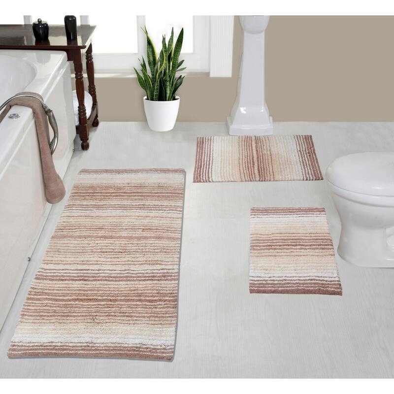 Gradiation Rug Collection 100% Cotton Non-Slip Bathroom Rug Set, Machine Washable Bath Rug, 3 Piece Set with Runner Rug