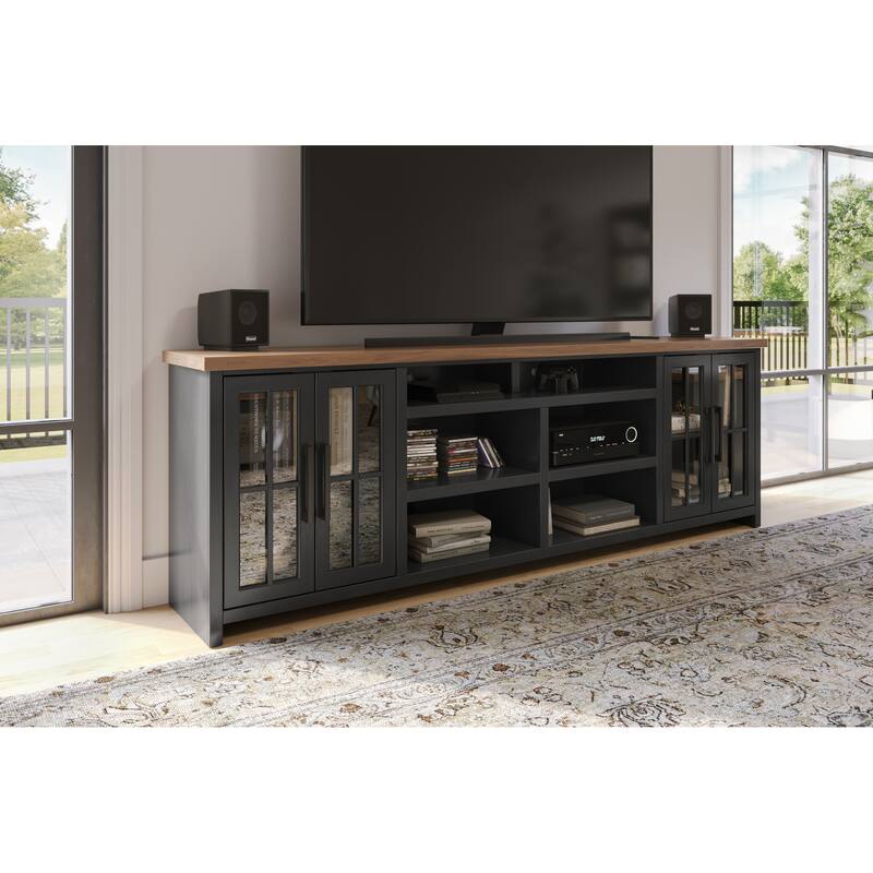 Bridgevine Home Modern Farmhouse 96 inch TV Stand Console for TVs up to 100 inches, No Assembly Requried, Two-Tone Finish