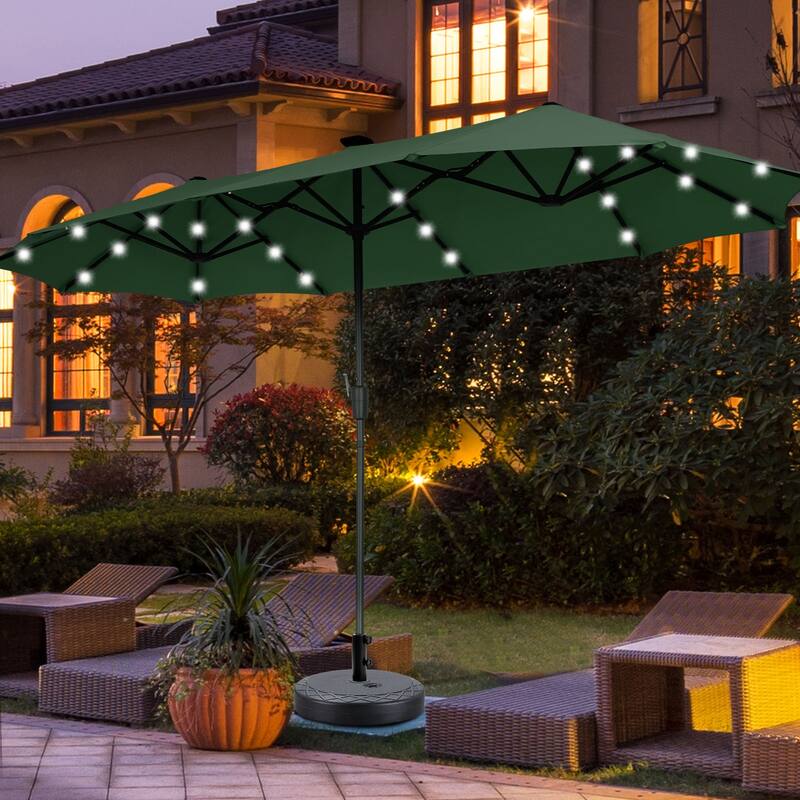 Autlaycil 13 ft Patio Umbrella with Crank Outdoor Umbrella with Base - Green+lights