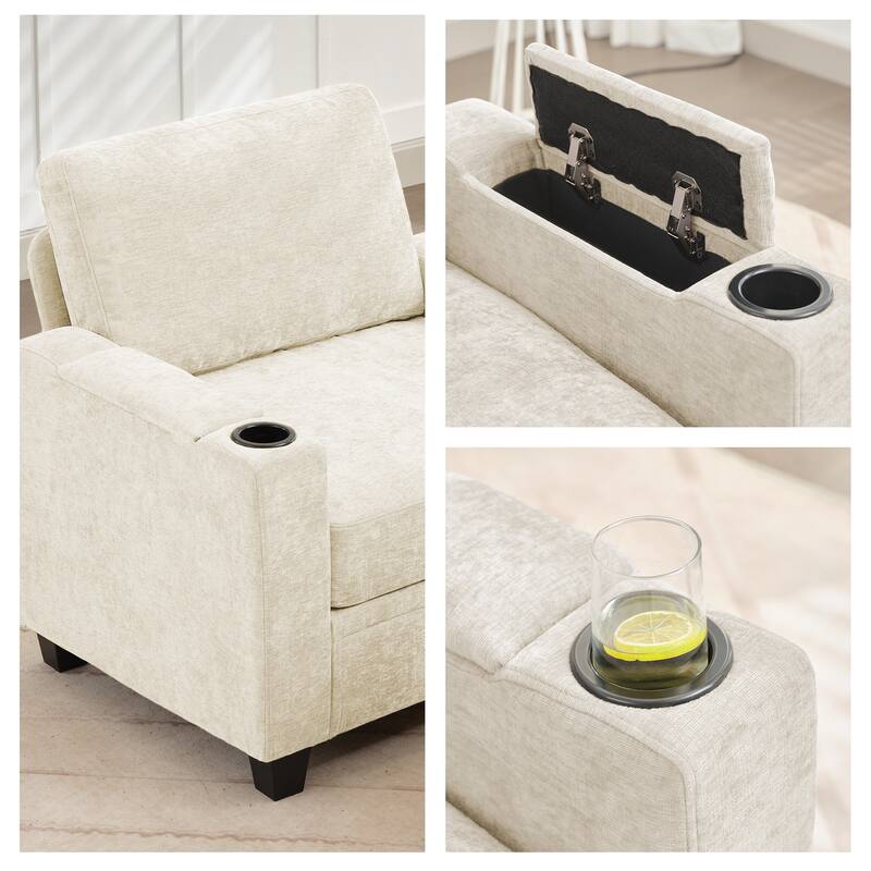 Chenille Storage Sofa, 3 Seats with a Removable Ottoman