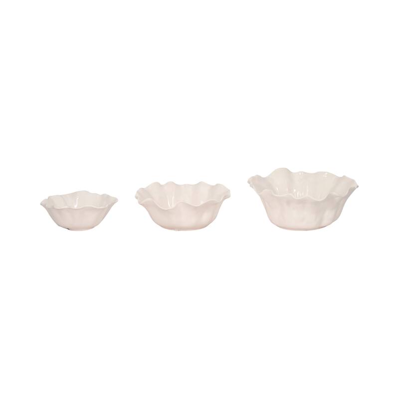Ceramic Accent Bowl, Scalloped Edge-Set of 3-13", 11", 8", Ivory & Tan - 13.0"