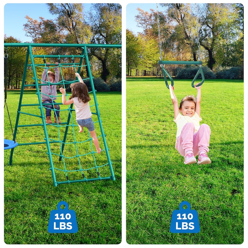 600lbs Swing Sets for Backyard With Saucer Swing, Trapeze Monkey Bar, Belt Swing, Climbing Rope, Climbing Ladder
