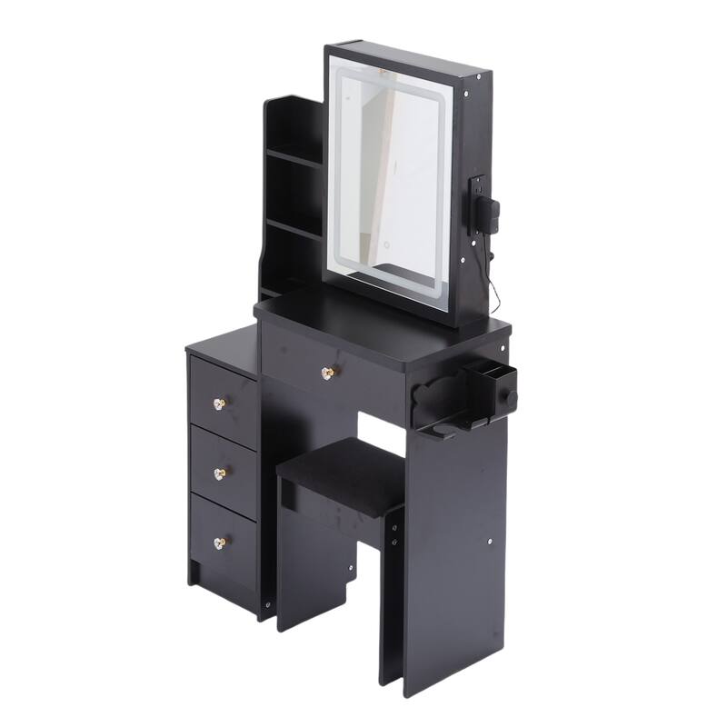 Dressing Table Set, 29.2" Vanity w/ LED Mirror, Charging Station,Stool