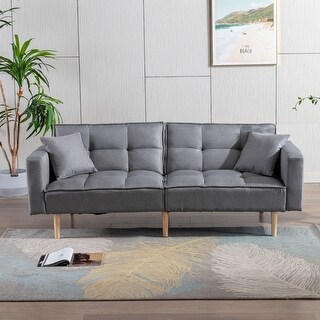 Convertible Futon Sofa Bed Linen Sofa with Solid Wooden Legs - Bed Bath ...