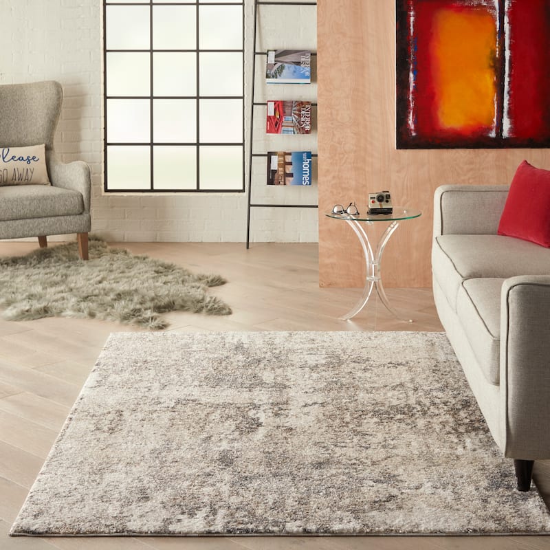 Ivory Shore Cream Abstract Modern Area Rug - 5' 3" x 7' 3" - Cream