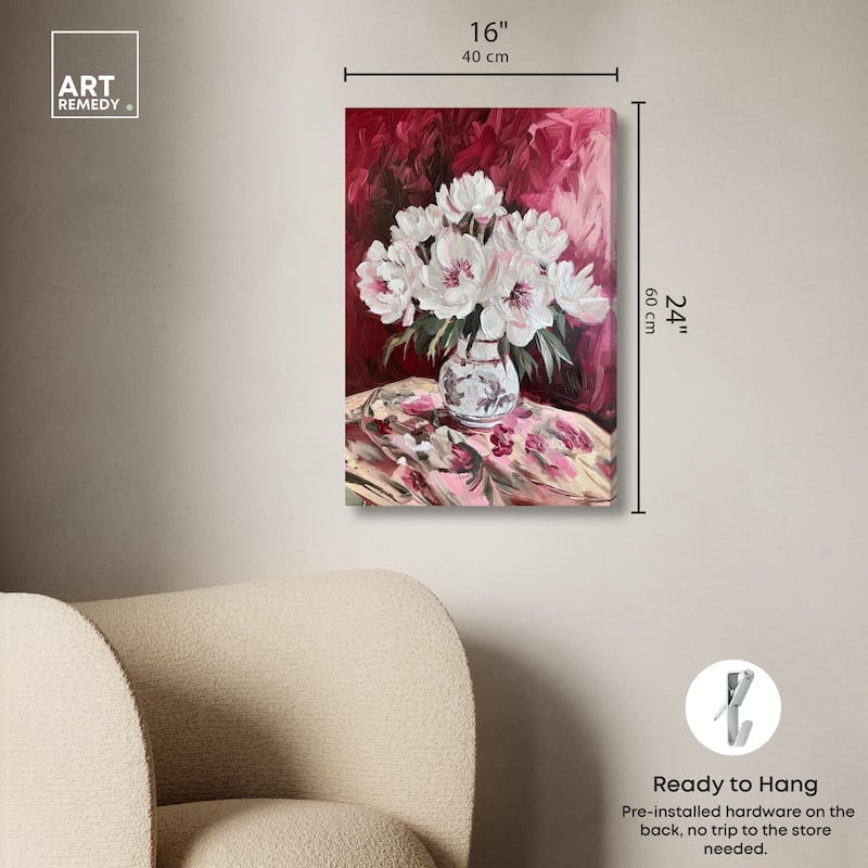 Peonies on Ruby Tide Canvas by Art Remedy, Gallery Wrapped