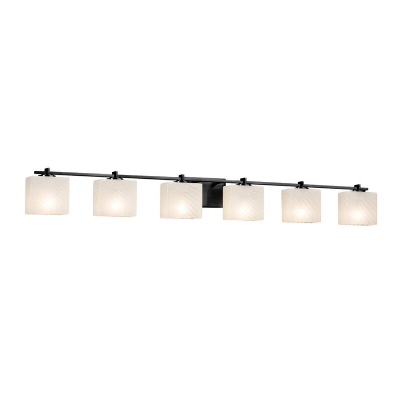 Justice Design Fusion Era 6-light Matte Black Bath Bar, Weave Rectangle Shade