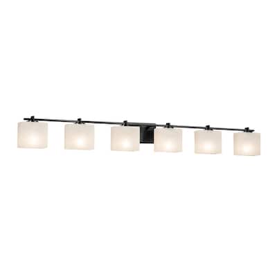 Justice Design Fusion Era 6-light Matte Black Bath Bar, Weave Rectangle Shade