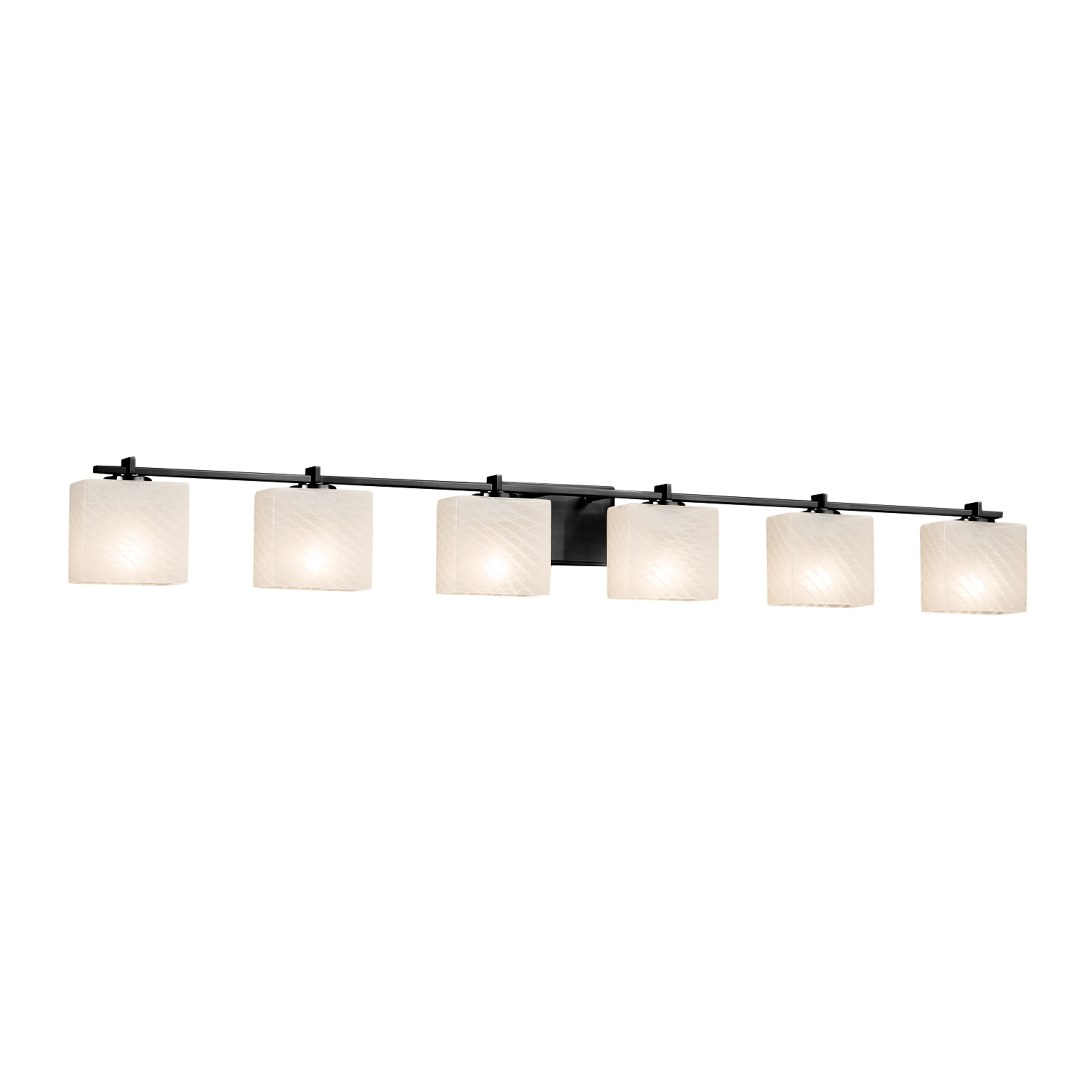 Justice Design Fusion Era 6-light Matte Black Bath Bar, Weave Rectangle Shade